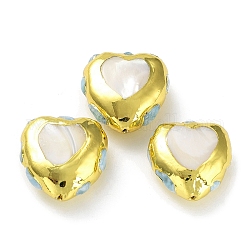 Perline Larimar naturale, con accessori in ottone color oro con placcatura a cremagliera e perla Keshi naturale, placcato di lunga durata, cuore, 25~27x26~27x13mm, Foro: 1 mm