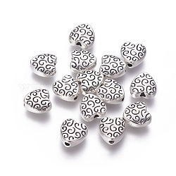 Tibetischer stil legierung perlen, cadmiumfrei und bleifrei, Herz, Antik Silber Farbe, 9x9x4 mm, Bohrung: 1.5 mm