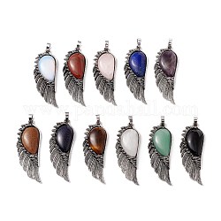 Natural & Synthetic Gemstone Alloy Big Pendants, Lead Free & Cadmium Free, Mixed Dyed and Undyed, Wing, Antique Silver, 57.5x21.5x7.5mm, Hole: 6x5mm