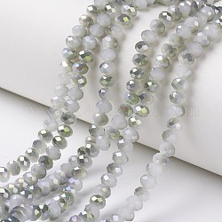 FilI di perline in vetro placcato, perle di imitazione giada, lustro di perla placcato, placcato in mezzo verde, sfaccettato, rondelle, Gainsboro, 2x1.5mm, Foro: 0.4 mm, circa 195pcs/filo, 11 pollice (27.5 cm)
