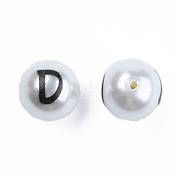 Абс пластиковые жемчужные бисера, с напечатанным, круглый с письмом, letter.d, 10 мм, отверстие : 1 мм
