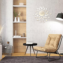 Benutzerdefinierte Acryl-Wandaufkleber, für zu Hause Wohnzimmer Schlafzimmer Dekoration, Blumenmuster, Silber, 400x400 mm