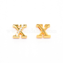 Alloy Slide Charms, with Crystal Rhinestone and Initial Letter A~Z, Letter.X, X: 11.5x12x4mm, Hole: 1.5x8mm