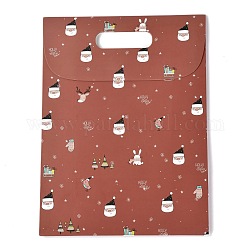 Sacchetti di carta kraft rettangolari con motivo a tema natalizio, con manico, sacchetti regalo, buste della spesa, indian rosso, 24x10.5x32cm