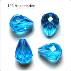Perles d'imitation cristal autrichien, grade AAA, facette, goutte , bleu profond du ciel, 10x12mm, Trou: 0.9~1.5mm