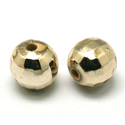 Faceted Round Plated Acrylic Beads, Golden Plated, 14mm, Hole: 2mm, about 300pcs/pound
