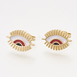 Aretes de latón, con esmalte y orejeras, ojo, dorado, rojo, 10x15mm, pin: 0.7 mm