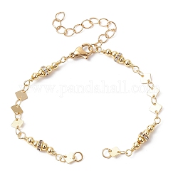 Rhombus Brass Link Bracelet Making, with Lobster Claw Clasp, Fit for Connector Charms, Golden, 6-1/4 inch(16cm)