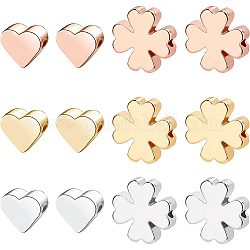 BENECREAT 30PCS 2 Shapes Brass Spacer Beads 3 Mixed Color Heart Beads Clover Beads for Bracelet Necklace DIY Jewelry Making