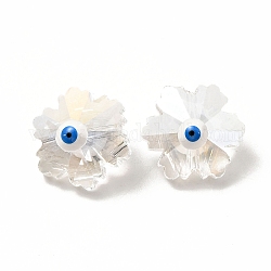 Perles en verre transparentes, avec l'émail, facette, flocon de neige avec motif mauvais œil, blanc, 12.5x14x9mm, Trou: 1.2mm