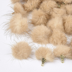 Decorazioni pendenti con nappine in pelliccia di visone sintetico, con accessori in lega, oro antico, navajo bianco, 20~30x28~30mm, Foro: 1.8 mm