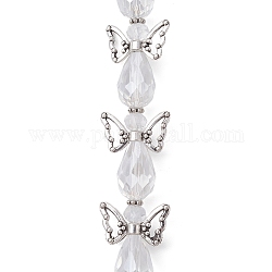 Fili di perle di vetro trasparente elettrolitico a forma di fata angelo, con perline in lega di stile tibetano e filo di nylon, chiaro, 24x18x10mm, Foro: 0.7 mm, circa 6pcs/filo, 5.63 pollice (14.3 cm)