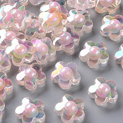 Transparent Acrylic Beads, Bead in Bead, AB Color, Flower, Pink, 16.5x17x9.5mm, Hole: 2.5mm, about 390pcs/500g