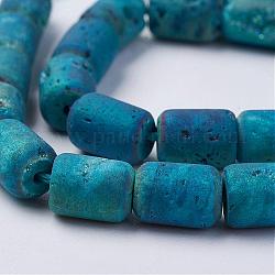 Fili di perline di agata geoduzica naturale galvanizzata, barile, azzurro, 8~8.5x6mm, Foro: 0.5 mm, circa 24pcs/filo, 7.87 pollice