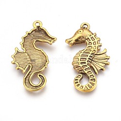 Tibetan Style Pendants, Sea Horse, Cadmium Free & Nickel Free & Lead Free, Antique Golden, 38x18x3mm, Hole: 2mm