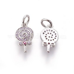 Brass Micro Pave Cubic Zirconia Charms, Sugar, Colorful, Platinum, 13x7.5x2mm, Hole: 3mm