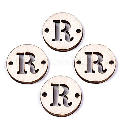 Connecteurs de maillons en bois de peuplier naturel non fini, Coupe au laser, plat et circulaire avec le mot, letter.r, 19.5x2.5mm, Trou: 2mm