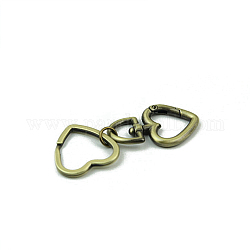Porte-clés fendus en alliage de coeur, accessoires de fermoir porte-clés, bronze antique brossé, 77x2.8~4.3mm, haut : 46 mm de long, diamètre intérieur: 20 mm, diamètre intérieur (p): 24x25mm