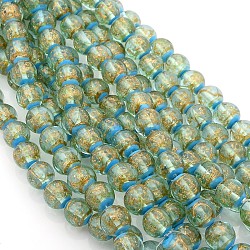 Handmade Gold Sand Lampwork Round Beads Strands, Sky Blue, 12mm, Hole: 1mm,  about 16pcs/strand, 7.87inch