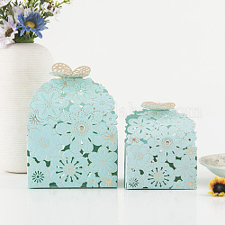Caja de regalo de papel floral hueco, caja de empaquetado del caramelo de la mariposa de la flor, Rectángulo, turquesa pálido, 6.5x7x8 cm