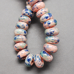 Handgemachte Porzellan europäischen Perlen, Großloch perlen, perlig, Rondell, rosa, 12x9 mm