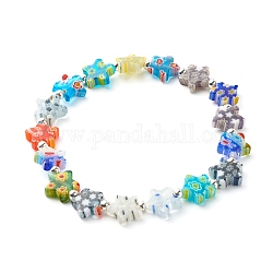 Bracelet extensible de perles de lampwork millefiori fait à la main pour les femmes adolescentes, joli bracelet de perles étoiles, colorées, diamètre intérieur: 2-5/8 pouce (6.8 cm)