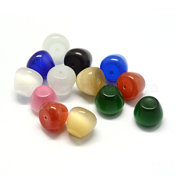 Katzenauge Hälfte gebohrt Perlen, Unregelmäßige Viereck, Mischfarbe, 10~11.5x9~9.5 mm, Halb Loch: 1~1.5 mm