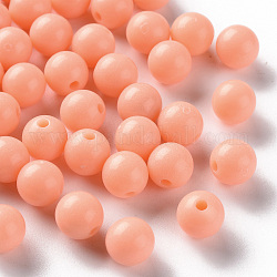 Perles acryliques opaques, ronde, saumon clair, 8x7mm, Trou: 2mm, environ 111 pcs/500 g