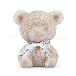 Resin Bear Display Decoration, with Natural Rose Quartz Chips inside Statues for Home Office Decorations, 155x130x180mm