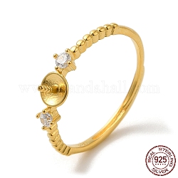 925 anello regolabile con micro pavé di zirconi in argento sterling, per mezzo forato perle, vero placcato oro 18k, misura degli stati uniti 7 (17.3mm), ago :0.9mm