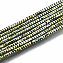Chapelets de perles en hématite synthétique sans magnétiques, colonne, vert jaune, 1.5x1mm, Trou: 0.5mm, Environ 377~383 pcs/chapelet, 15.75 pouce ~ 15.94 pouces (40 cm ~ 40.5 cm)