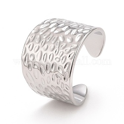 304 Stainless Steel Open Cuff Ring, Textured Wide Band Ring for Women, Stainless Steel Color, US Size 9(18.9mm)