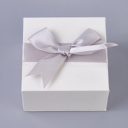 Boîtes à bijoux en carton, carrée, avec une éponge, nœud papillon en velours et ruban, blanc, 7.6x7.6x4.3 cm