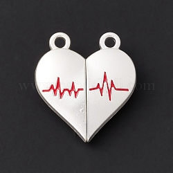 Love Heart Alloy Magnetic Clasps, ECG Pattern Clasps for Couple Jewelry Bracelets Pendants Necklaces Making, Floral White, 25x22x6mm, Hole: 2.2mm