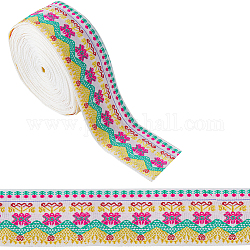 10m エスニック風刺繍ポリエステルフラワーリボン  ジャカードリボン  服飾材料  フラット  ホワイト  1-3/4インチ（45mm）  約10.94ヤード（10m）/バンドル