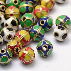 Antique Silver Tone Round Brass Enamel Beads, Nickel Free, Mixed Color, 9.5mm, Hole: 1.5mm