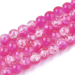 Spray dipinto vetro crackle fili di perline, tondo, Two Tone, rosa intenso, 4mm, Foro: 1.1~1.3 mm, circa 200pcs/filo, 31.4 pollice