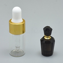Подвески для парфюмерных изделий из натурального дымчатого кварца, с латунными находками и стеклянными бутылками с эфирным маслом, 29~33x14~15 мм, отверстие : 0.8 мм, Емкость стеклянной бутылки: 3 мл (0.101 жидких унции), Емкость драгоценного камня: 1 мл (0.03 жидких унции)