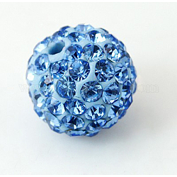 Polymer Clay Rhinestone Beads, Pave Disco Ball Beads, Grade A, Half Drilled, Round, Light Sapphire, PP9(1.5.~1.6mm), 6mm, Hole: 1.2mm