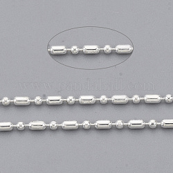 Brass Ball Chains, Ball & Bar Faceted Beaded Chains, Long-Lasting Plated, Soldered, with Spool, Cadmium Free & Lead Free, Silver, 1.8x1mm and 1mm, about 301.83 Feet(92m)/roll