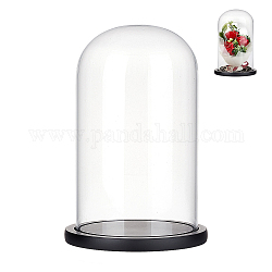 Glass Dome Cover, Decorative Display Case, Cloche Bell Jar Terrarium with Wood Base, for DIY Preserved Flower Gift, Black, 150x255mm