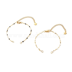 Bracelet Makings, with 304 Stainless Steel Enamel Link Chains & Lobster Claw Clasps & Curb Extender Chain & Open Jump Rings, Black & White, Golden, 6-1/4~6-3/8 inch(16~16.3cm), Hole: 2.5mm, 2Pcs/set
