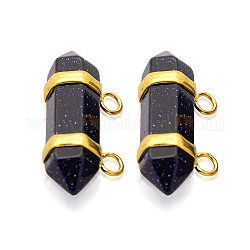 Synthetic Blue Goldstone Point Pendants, with Brass Golden Tone Findings, 14x32x10mm, Hole: 2mm