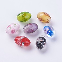 Handgemachte Glasperlen Silberfolie, Innen Blume, Reis, Mischfarbe, 16~17x11 mm, Bohrung: 1.5 mm