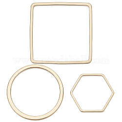 Anillos de unión de latón beebeecraft, Plateado de larga duración, anillo y cuadrado y hexágono, real 24k chapado en oro, 11~16.5x10~16.5x1mm, diámetro interior: 9~15x9~15 mm, 10 piezas / style