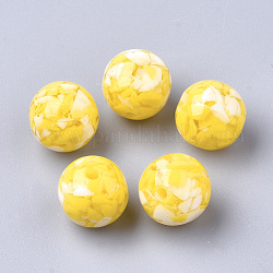 Perles en résine, imitation de copeaux de pierres précieuses, ronde, jaune, 20mm, Trou: 2.5mm