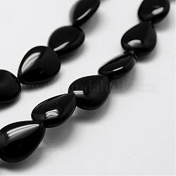 Brins de perles d'onyx noir naturel, teints et chauffée, larme, 15x11x5mm, Trou: 1mm, Environ 27 pcs/chapelet, 15.7 pouce