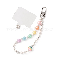 Handy-Träger aus Acryl-Muschelperlen mit Perlen, Mit Alu-Federring und Handy-Halterung aus Kunststoff, Platin Farbe, 16 cm