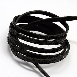 Кожзаменитель шнуры с блестка бисером, чёрные, 5x2 мм, около 1.31 ярда (1.2 м) / прядь
