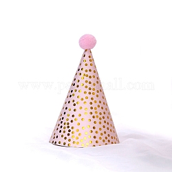 Paper Party Hats, with Pompon and Polyester, with Pvc Rope, Birthday Gifts, for Girl Birthday Party Supplies, Polka Dot Pattern, 160x110mm
